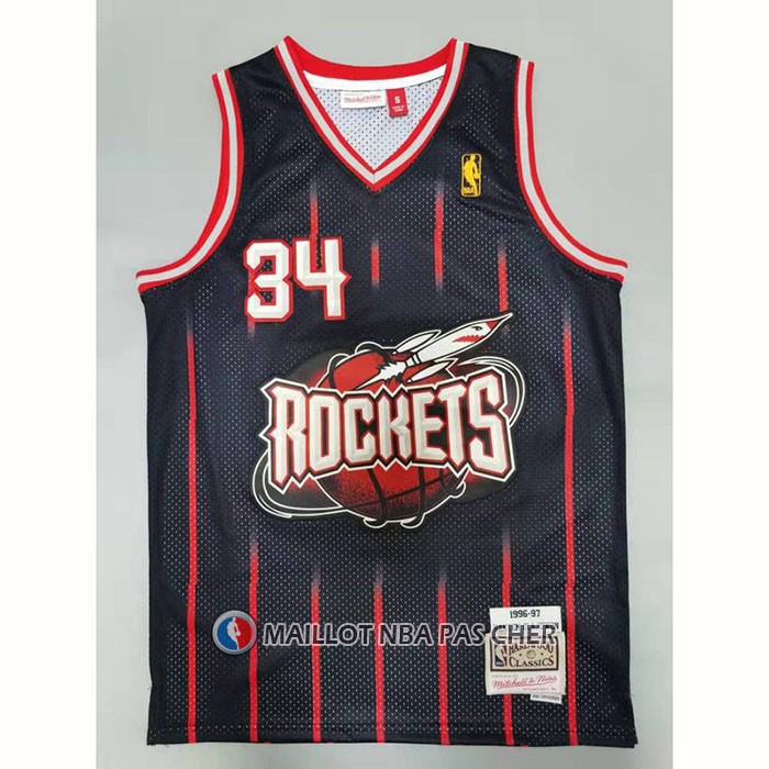 Maillot Houston Rockets Hakeem Olajuwon NO 34 Mitchell & Ness 1996-97 Noir
